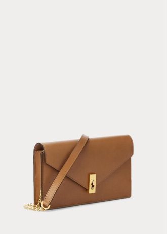 Portefeuilles à chaîne en cuir pour femme Ralph Lauren Polo ID Tan