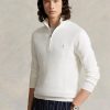 Pull blanc Ralph Lauren en maille de coton à quart de zip pour homme
