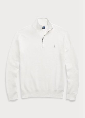 Pull blanc Ralph Lauren en maille de coton à quart de zip pour homme