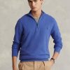 Pull bleu Ralph Lauren en maille de coton à quart de zip pour homme