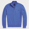 Pull bleu Ralph Lauren en maille de coton à quart de zip pour homme