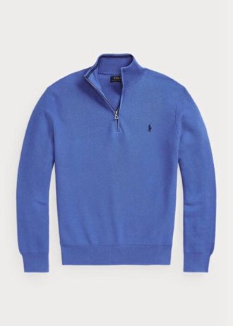 Pull bleu Ralph Lauren en maille de coton à quart de zip pour homme