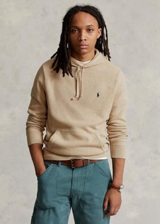 Pull à capuche beige en coton texturé Ralph Lauren pour homme