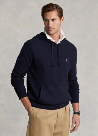 Pull à capuche en coton texturé bleu marine Ralph Lauren pour homme