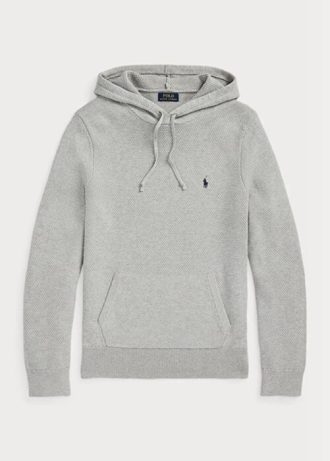 Pull à capuche en coton texturé gris Ralph Lauren pour homme