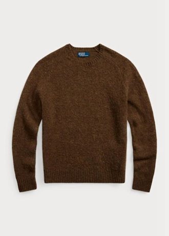 Pull ras du cou en laine et daim marron Ralph Lauren pour homme