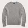 Pull ras du cou en laine gris Ralph Lauren pour homme avec patch en daim