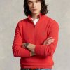 Pull rouge Ralph Lauren en maille de coton à quart de zip pour homme
