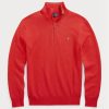 Pull rouge Ralph Lauren en maille de coton à quart de zip pour homme
