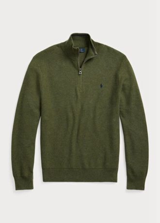 Pull zippé en maille de coton olive Ralph Lauren pour homme