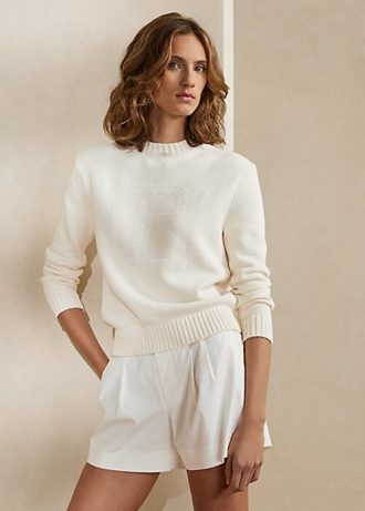Pulls blancs en coton mélangé ornés Ralph Lauren pour femmes
