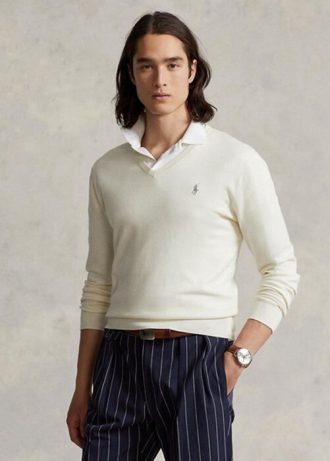 Pulls blancs en coton texturé coupe slim Ralph Lauren pour homme