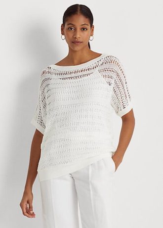 Pulls blancs à manches courtes en maille de coton Ralph Lauren pour femmes