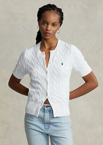 Pulls blancs à manches courtes en maille torsadée Ralph Lauren pour femmes