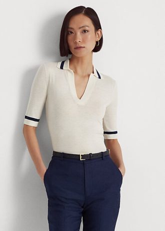Pulls blancs à manches courtes en mélange de soie Ralph Lauren pour femmes