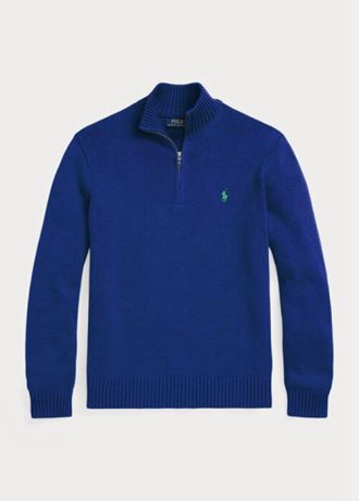 Pulls bleus en coton Ralph Lauren à quart de zip pour homme