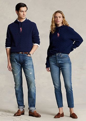 Pulls à capuche en cachemire torsadé rose Ralph Lauren pour femme bleu marine