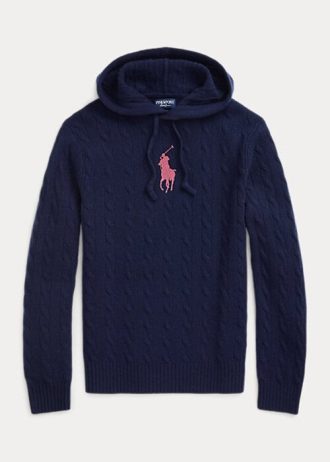 Pulls à capuche en cachemire torsadé rose Ralph Lauren pour femme bleu marine