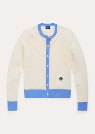 Pulls cardigan en cachemire bleu/crème Ralph Lauren Crest pour femme