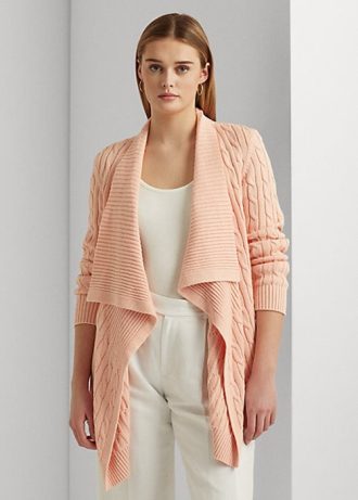 Pulls cardigans roses en maille torsadée en lin et coton Ralph Lauren pour femme