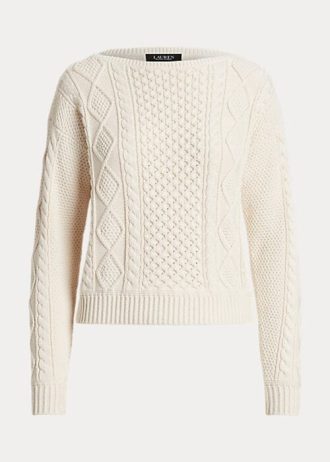 Pulls à col bateau en coton tricoté Aran Ralph Lauren crème pour femme