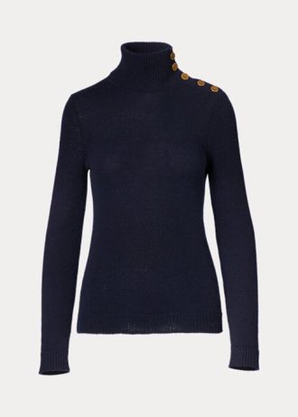 Pulls à col roulé boutonnés en cachemire bleu marine Ralph Lauren pour femme