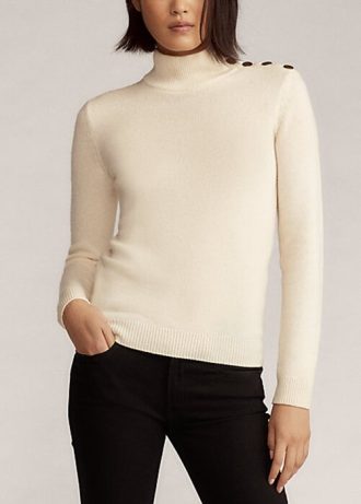 Pulls à col roulé boutonnés en cachemire crème pour femme Ralph Lauren