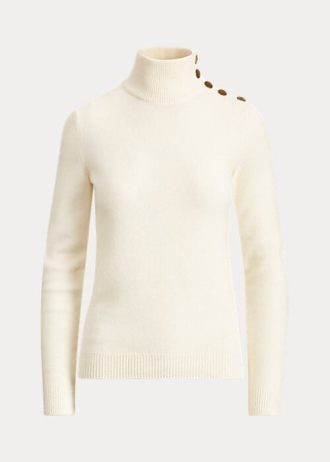 Pulls à col roulé boutonnés en cachemire crème pour femme Ralph Lauren