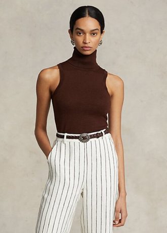 Pulls à col roulé sans manches en laine marron Ralph Lauren pour femme