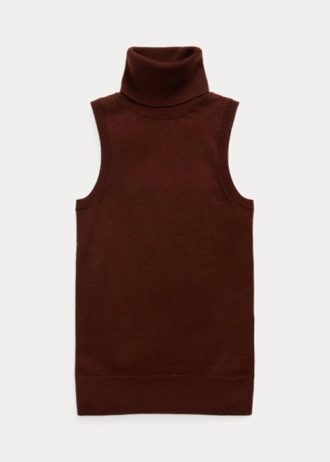 Pulls à col roulé sans manches en laine marron Ralph Lauren pour femme