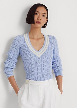Pulls de cricket bleus en maille torsadée Ralph Lauren pour femmes