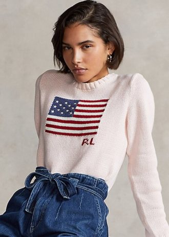 Pulls en coton à imprimé drapeau poney rose Ralph Lauren pour femme