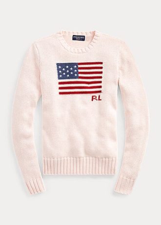 Pulls en coton à imprimé drapeau poney rose Ralph Lauren pour femme
