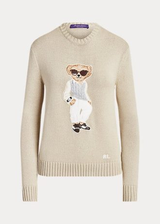 Pulls en soie beiges à motif ours torsadé Ralph Lauren pour femme