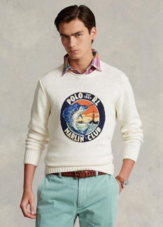 Pulls graphiques blancs en coton et lin Ralph Lauren pour hommes