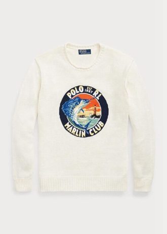 Pulls graphiques blancs en coton et lin Ralph Lauren pour hommes