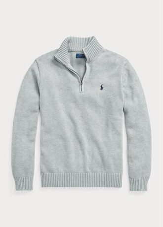 Pulls gris en coton Ralph Lauren à quart de zip pour homme