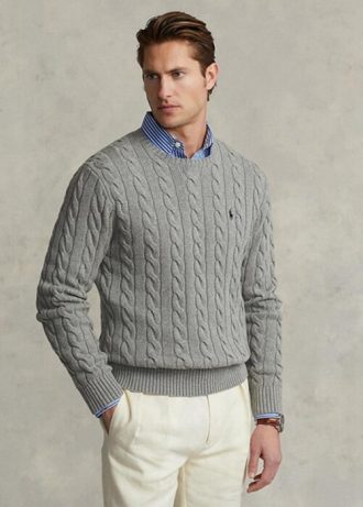 Pulls gris en coton torsadé Ralph Lauren pour homme