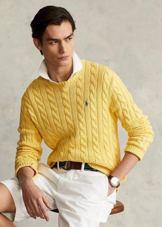 Pulls jaunes en coton torsadé Ralph Lauren pour homme