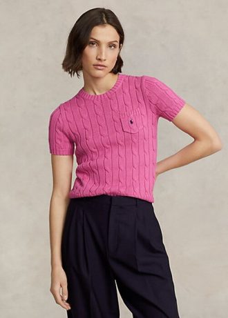Pulls à manches courtes en coton torsadé fuchsia Ralph Lauren pour femme