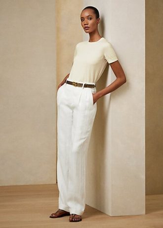 Pulls à manches courtes en jersey de cachemire crème Ralph Lauren pour femme