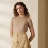 Pulls à manches courtes en jersey de cachemire marron Ralph Lauren pour femme Pulls à manches courtes en jersey de cachemire marron Ralph Lauren pour femme