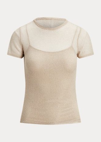 Pulls à manches courtes en maille beige Ralph Lauren pour femme