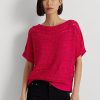 Pulls à manches courtes en maille de coton fuchsia Ralph Lauren pour femme Pulls à manches courtes en maille de coton fuchsia Ralph Lauren pour femme