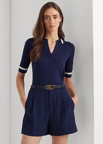 Pulls à manches courtes en mélange de soie bleu marine Ralph Lauren pour femme