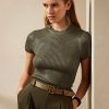 Pulls à manches courtes en soie laquée Olive Ralph Lauren pour femme Pulls à manches courtes en soie laquée Olive Ralph Lauren pour femme