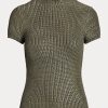 Pulls à manches courtes en soie laquée Olive Ralph Lauren pour femme Pulls à manches courtes en soie laquée Olive Ralph Lauren pour femme