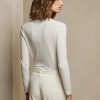 Pulls à manches longues et col en V en laine Ralph Lauren pour femme, couleur crème