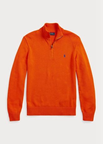 Pulls orange Ralph Lauren en coton à quart de zip pour homme