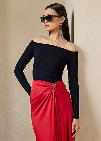 Pulls à épaules dénudées en soie mûre Ralph Lauren bleu marine pour femme